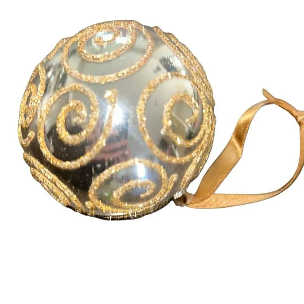 Set of 9 Silver & Gold Glittered Swirl Glass Bulb Ornaments